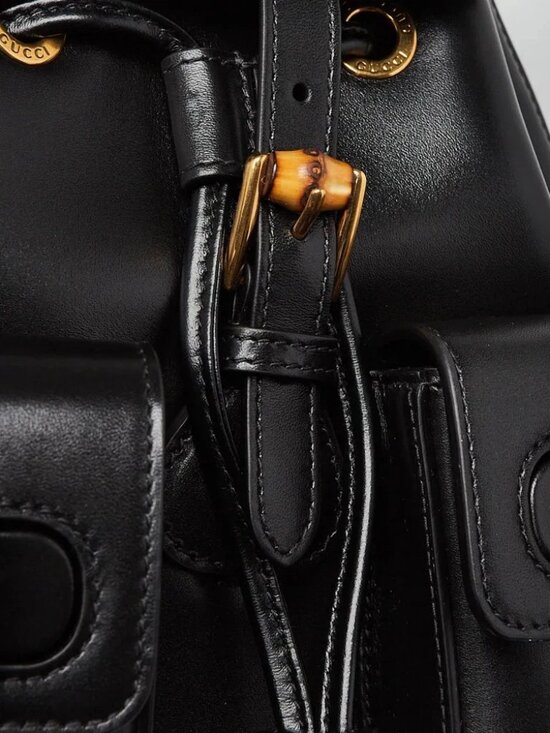 Gucci Black Smooth Leather Bamboo Handle Small Backpack Bag